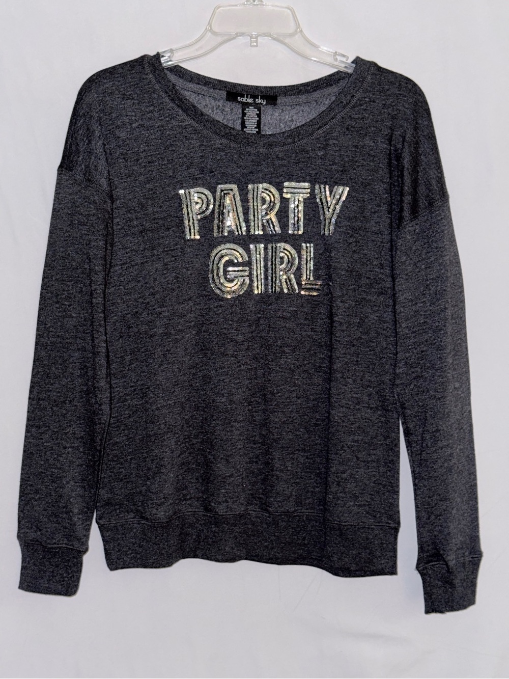 NWT sable sky Charcoal 'Party Girl' Sequin Crewneck Sweatshirt Size Small